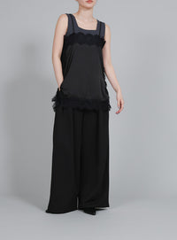 【Et】Crepe Wide Tuck Pants
