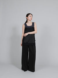 【Et】Crepe Wide Tuck Pants