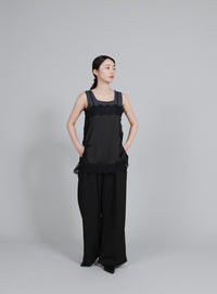 【Et】Crepe Wide Tuck Pants