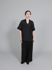 【Et】Crepe Wide Tuck Pants