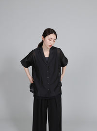 【Et】Crepe Wide Tuck Pants