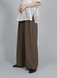 【Et】Crepe Wide Tuck Pants