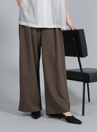 【Et】Crepe Wide Tuck Pants