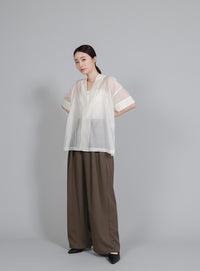【Et】Crepe Wide Tuck Pants