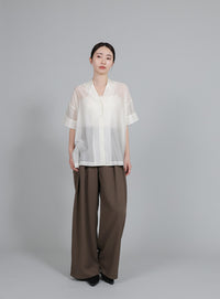 【Et】Crepe Wide Tuck Pants
