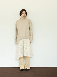 【Et】Rib-Knit Slit Pants