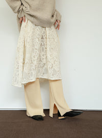 【Et】Rib-Knit Slit Pants