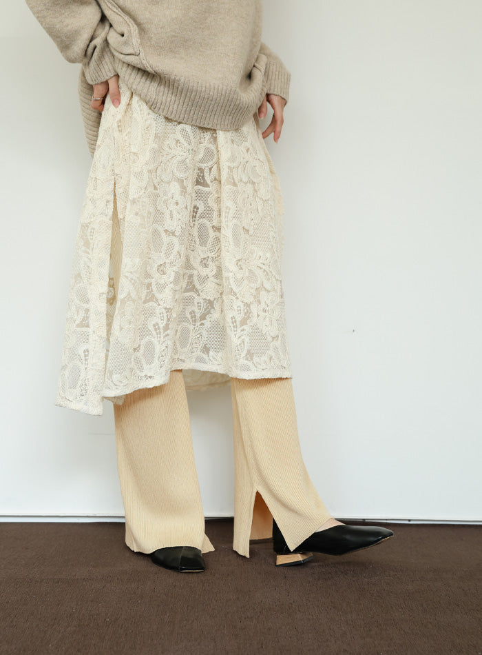 【Et】Rib-Knit Slit Pants