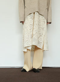 【Et】Rib-Knit Slit Pants