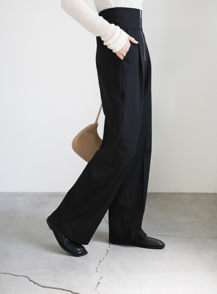フロントファスナーハイウエストタックパンツ