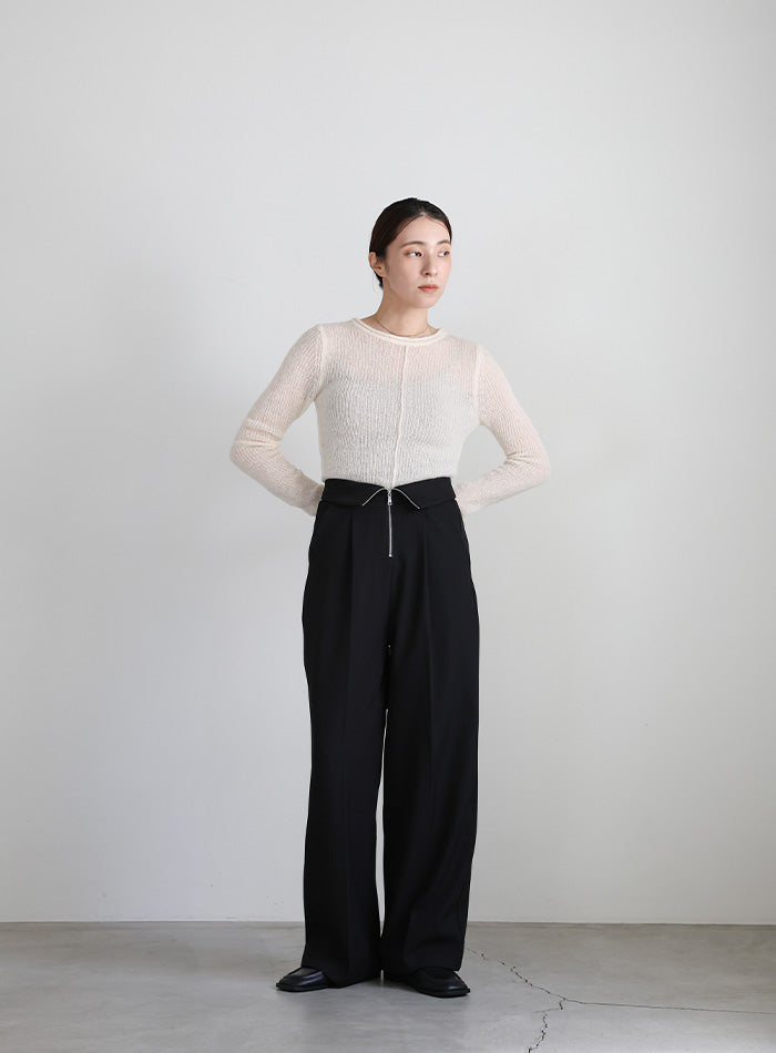 フロントファスナーハイウエストタックパンツ