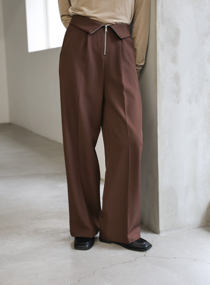 フロントファスナーハイウエストタックパンツ