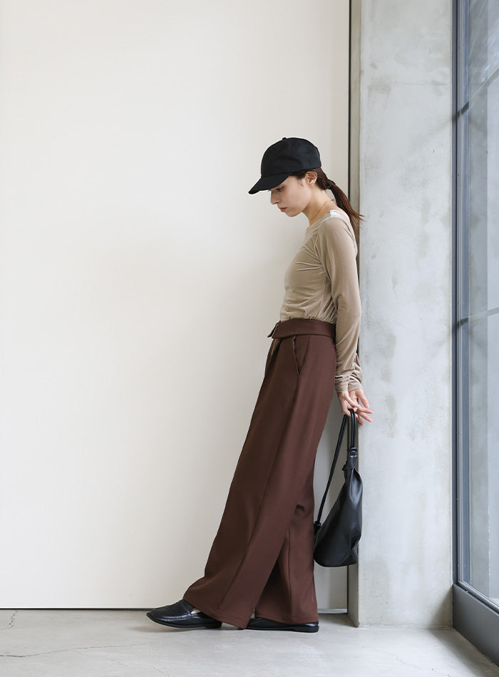 フロントファスナーハイウエストタックパンツ