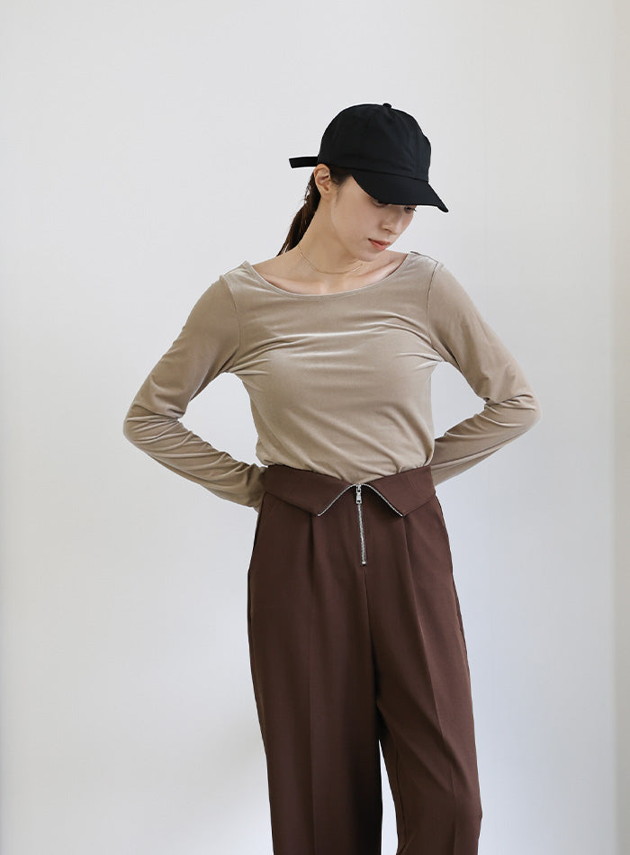フロントファスナーハイウエストタックパンツ