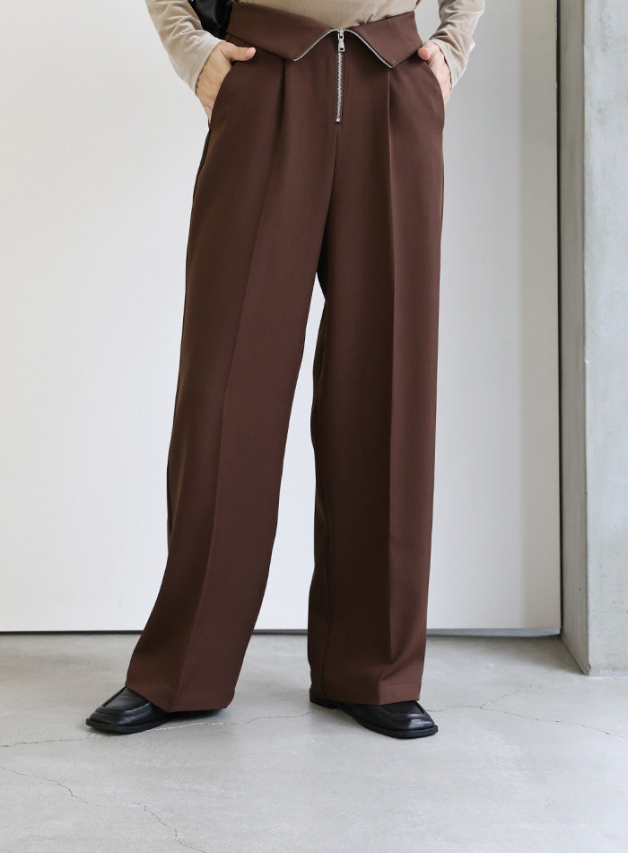 フロントファスナーハイウエストタックパンツ