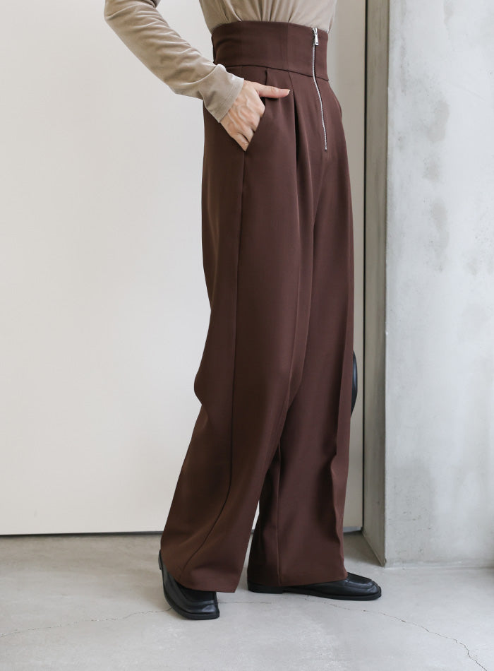 フロントファスナーハイウエストタックパンツ