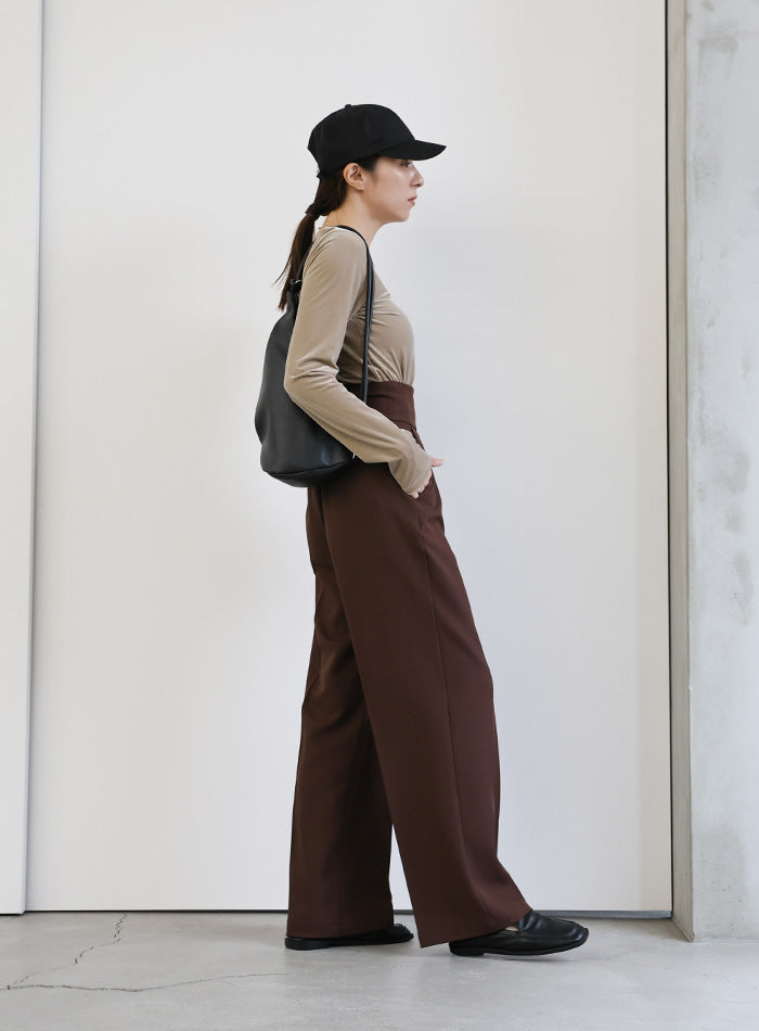 フロントファスナーハイウエストタックパンツ