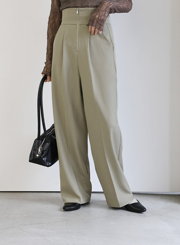 フロントファスナーハイウエストタックパンツ