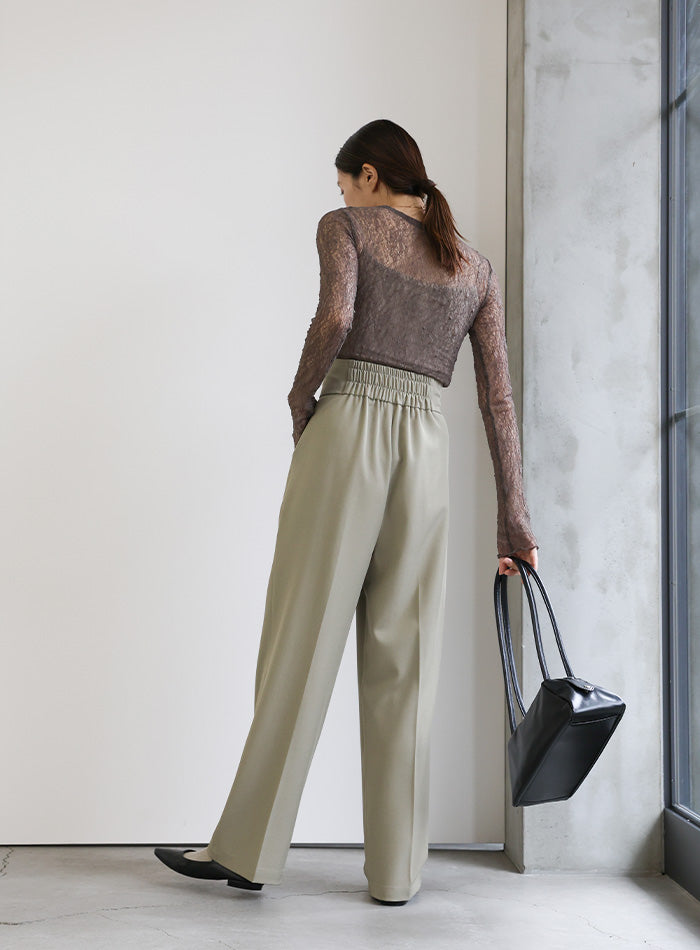 フロントファスナーハイウエストタックパンツ