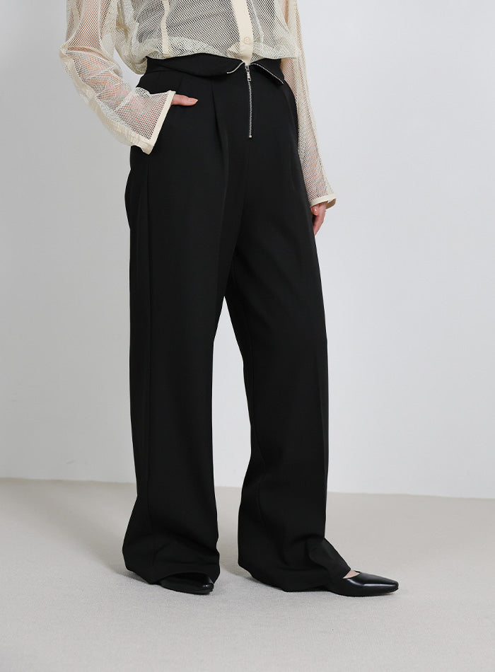 フロントファスナーハイウエストタックパンツ – SELECT MOCA