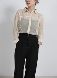 フロントファスナーハイウエストタックパンツ