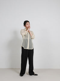 フロントファスナーハイウエストタックパンツ