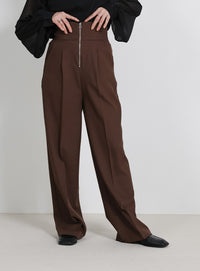 フロントファスナーハイウエストタックパンツ