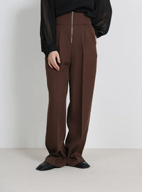 フロントファスナーハイウエストタックパンツ