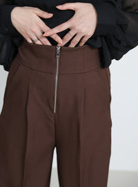 フロントファスナーハイウエストタックパンツ