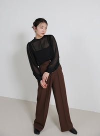 フロントファスナーハイウエストタックパンツ