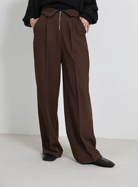 フロントファスナーハイウエストタックパンツ