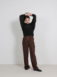 フロントファスナーハイウエストタックパンツ