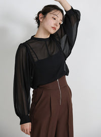 フロントファスナーハイウエストタックパンツ