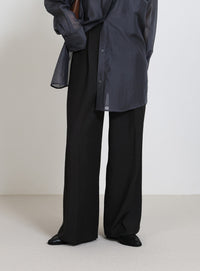 センタープレスワイドストレートスラックス