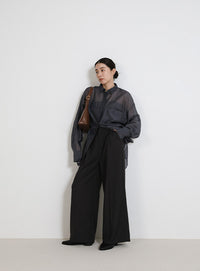 センタープレスワイドストレートスラックス