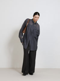 センタープレスワイドストレートスラックス