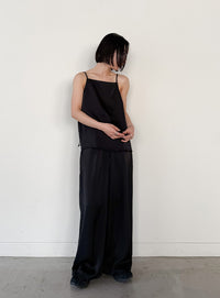 ストレートイージーサテンタックパンツ【セットアップ対応】【by SON】