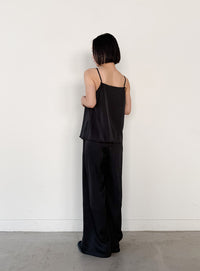 ストレートイージーサテンタックパンツ【セットアップ対応】【by SON】