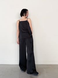 ストレートイージーサテンタックパンツ【セットアップ対応】【by SON】