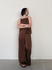 ストレートイージーサテンタックパンツ【セットアップ対応】【by SON】