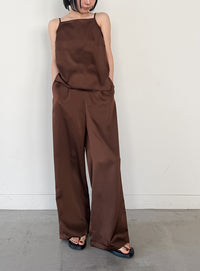 ストレートイージーサテンタックパンツ【セットアップ対応】【by SON】