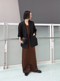 ストレートイージーサテンタックパンツ【セットアップ対応】【by SON】