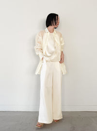 ストレートイージーサテンタックパンツ【セットアップ対応】【by SON】