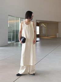 ストレートイージーサテンタックパンツ【セットアップ対応】【by SON】