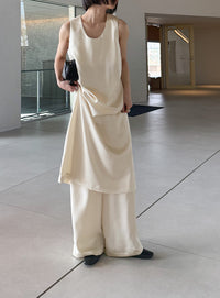 ストレートイージーサテンタックパンツ【セットアップ対応】【by SON】