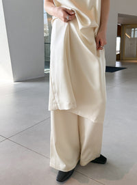 ストレートイージーサテンタックパンツ【セットアップ対応】【by SON】