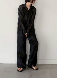 フラワーエンブロイダリーシアーワイドパンツ【セットアップ対応】【by SON】