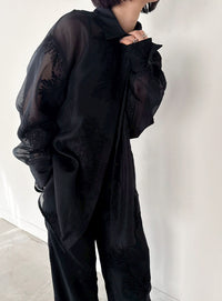 フラワーエンブロイダリーシアーワイドパンツ【セットアップ対応】【by SON】