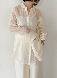 フラワーエンブロイダリーシアーワイドパンツ【セットアップ対応】【by SON】