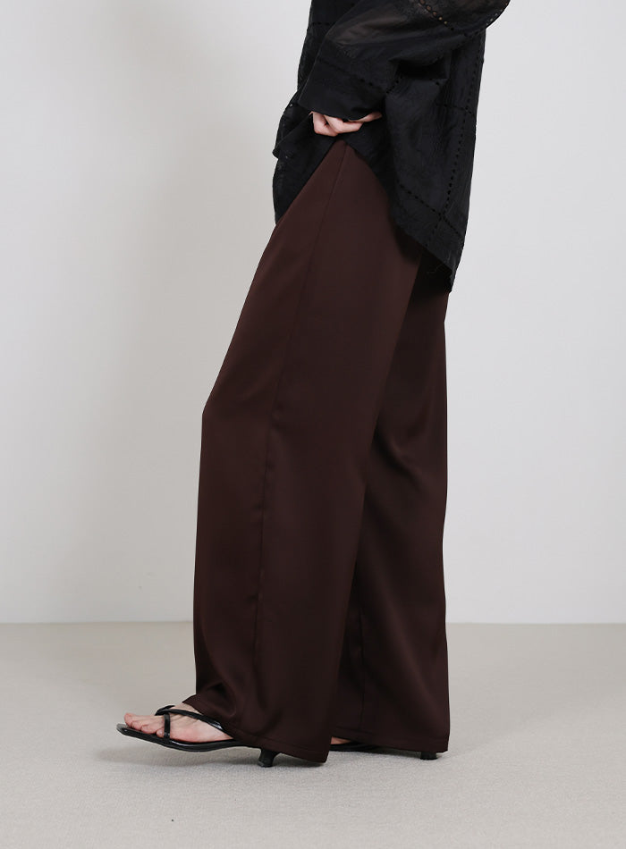 ストレートイージーサテンパンツ【セットアップ対応】【洗える